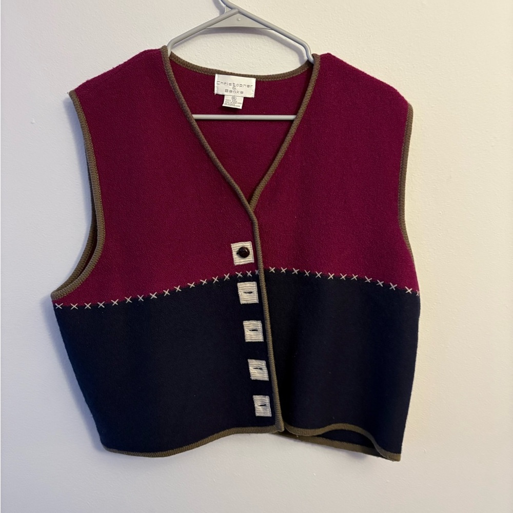 Christopher & Banks Burgundy and Navy Vest